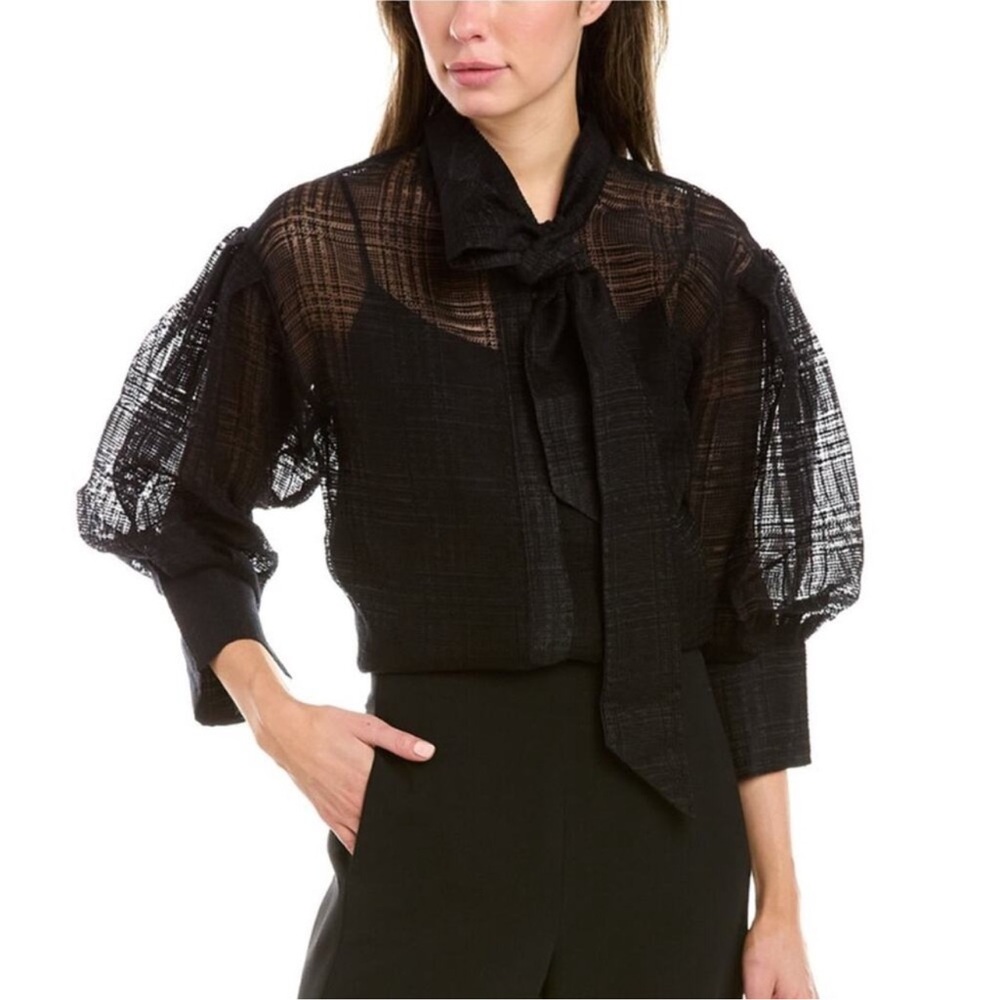 NWT Gracia Sheer Patterned Button Down Blouse